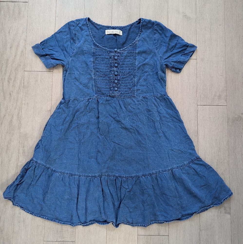 Abercrombie & Fitch Blue Chambray Flare Mini Dress Pockets Size XS